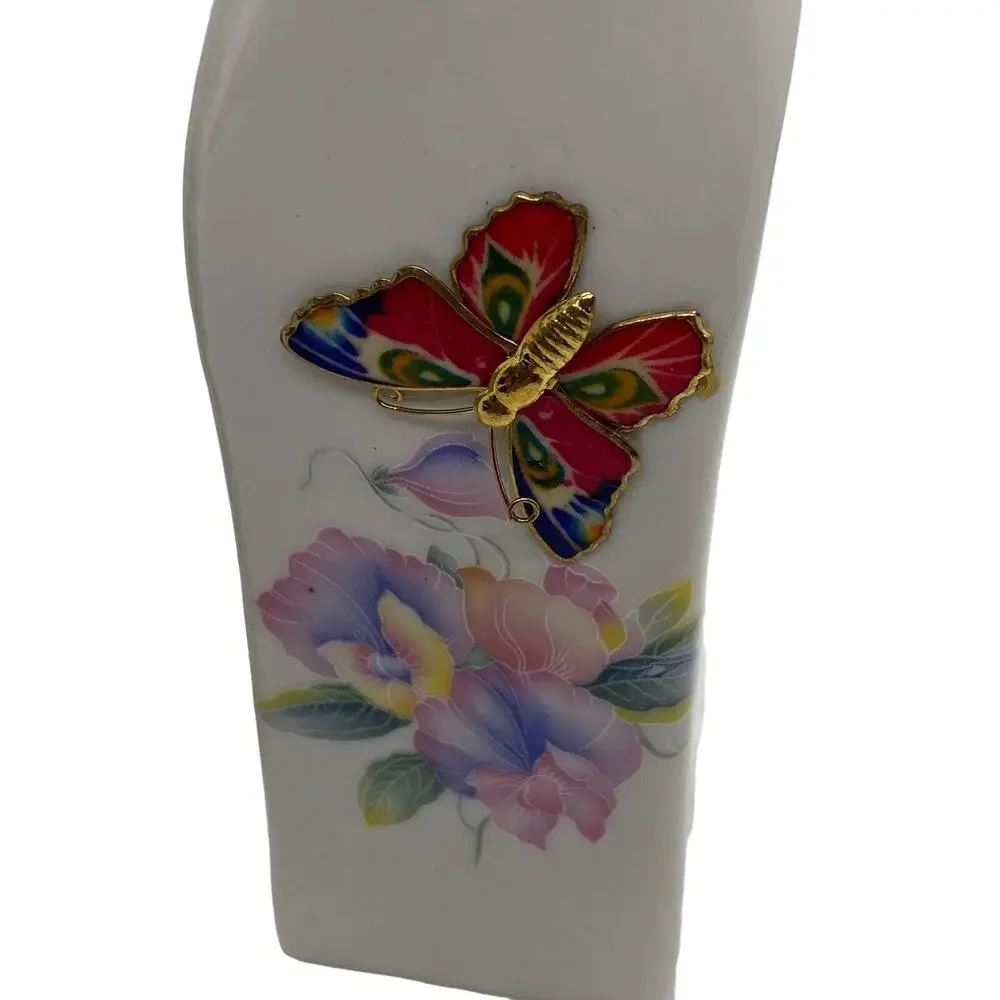 Embossed Butterfly Meadow Ceramic Vase Square Style 6 1/4